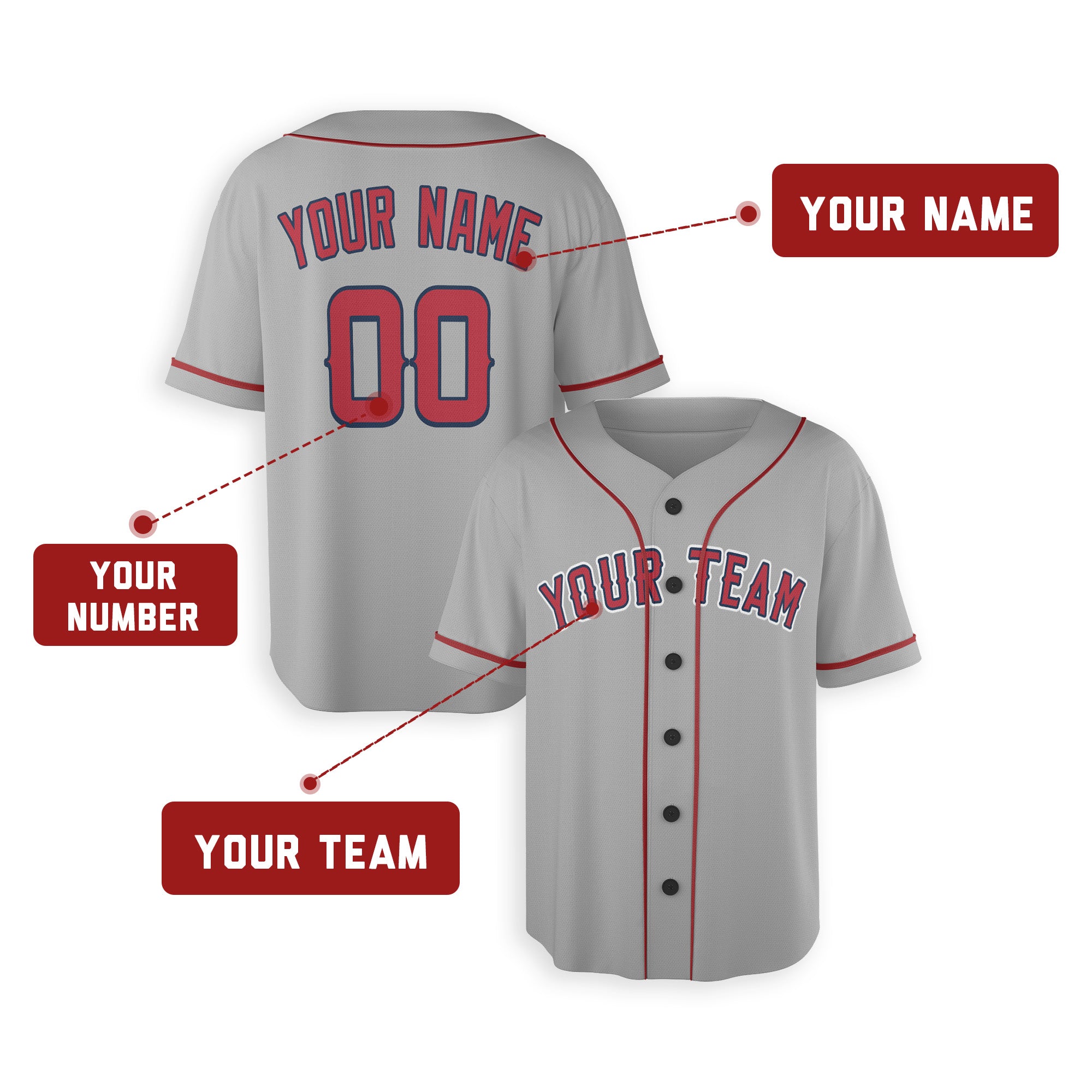 Personalized Los Angeles Fan Gray Baseball Jersey – Road Style Custom Name & Number