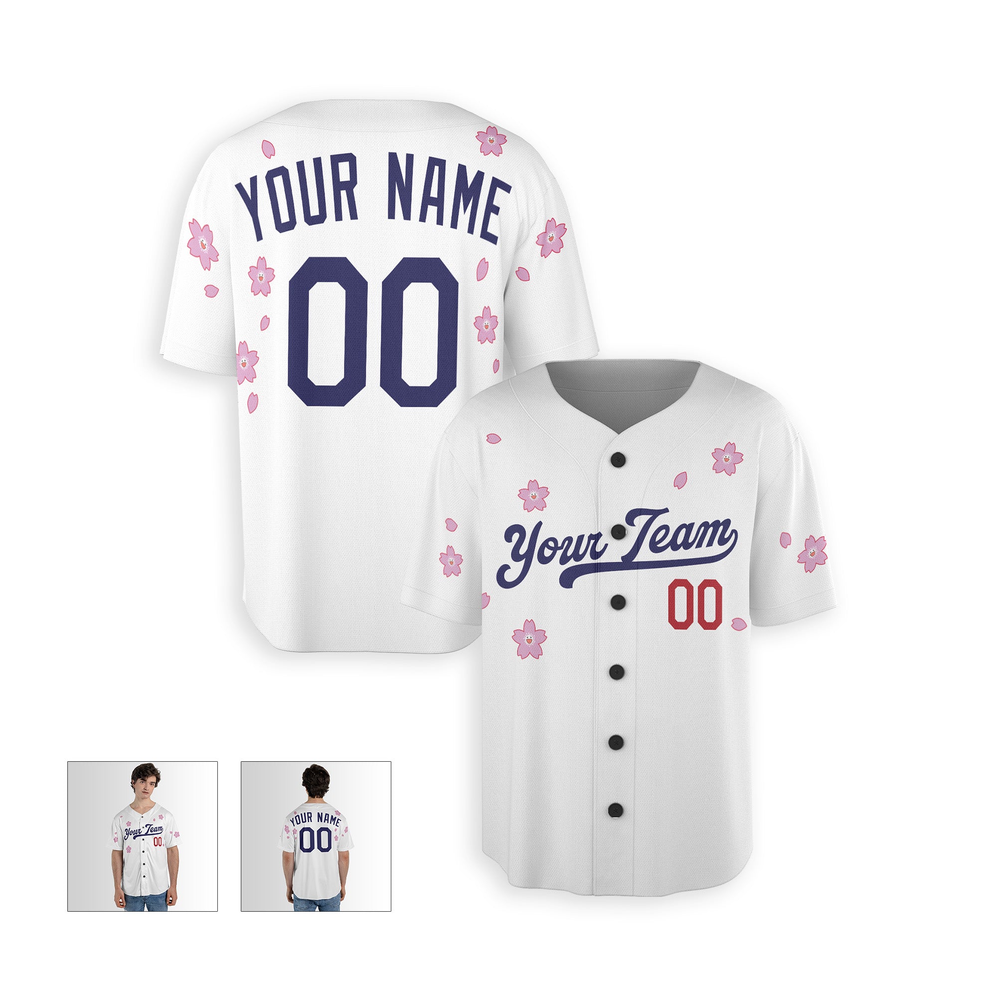 Personalized Los Angeles Fan White Baseball Jersey – Flowers Style Custom Name & Number