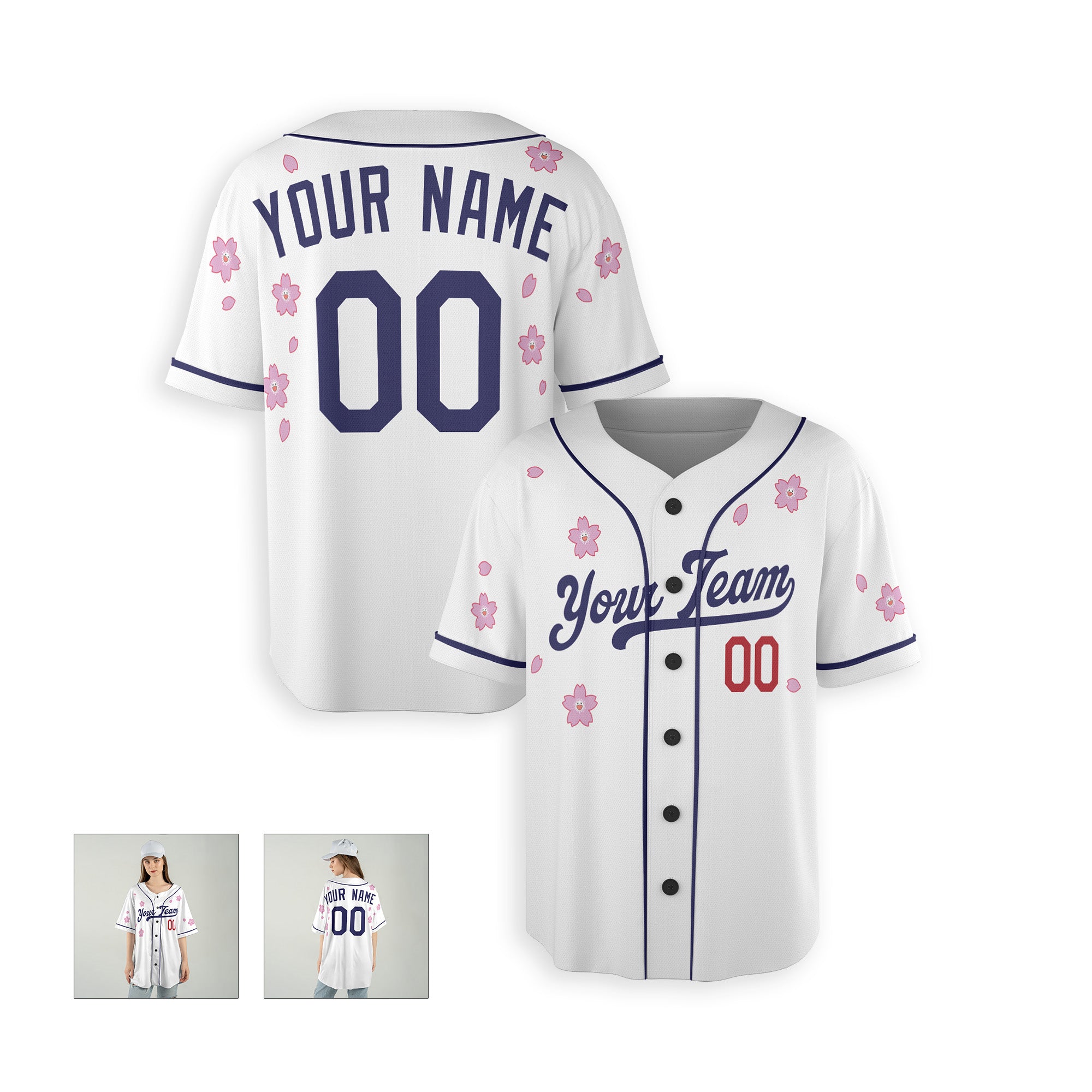 Personalized Los Angeles Fan White Baseball Jersey – Flowers Style Custom Name & Number