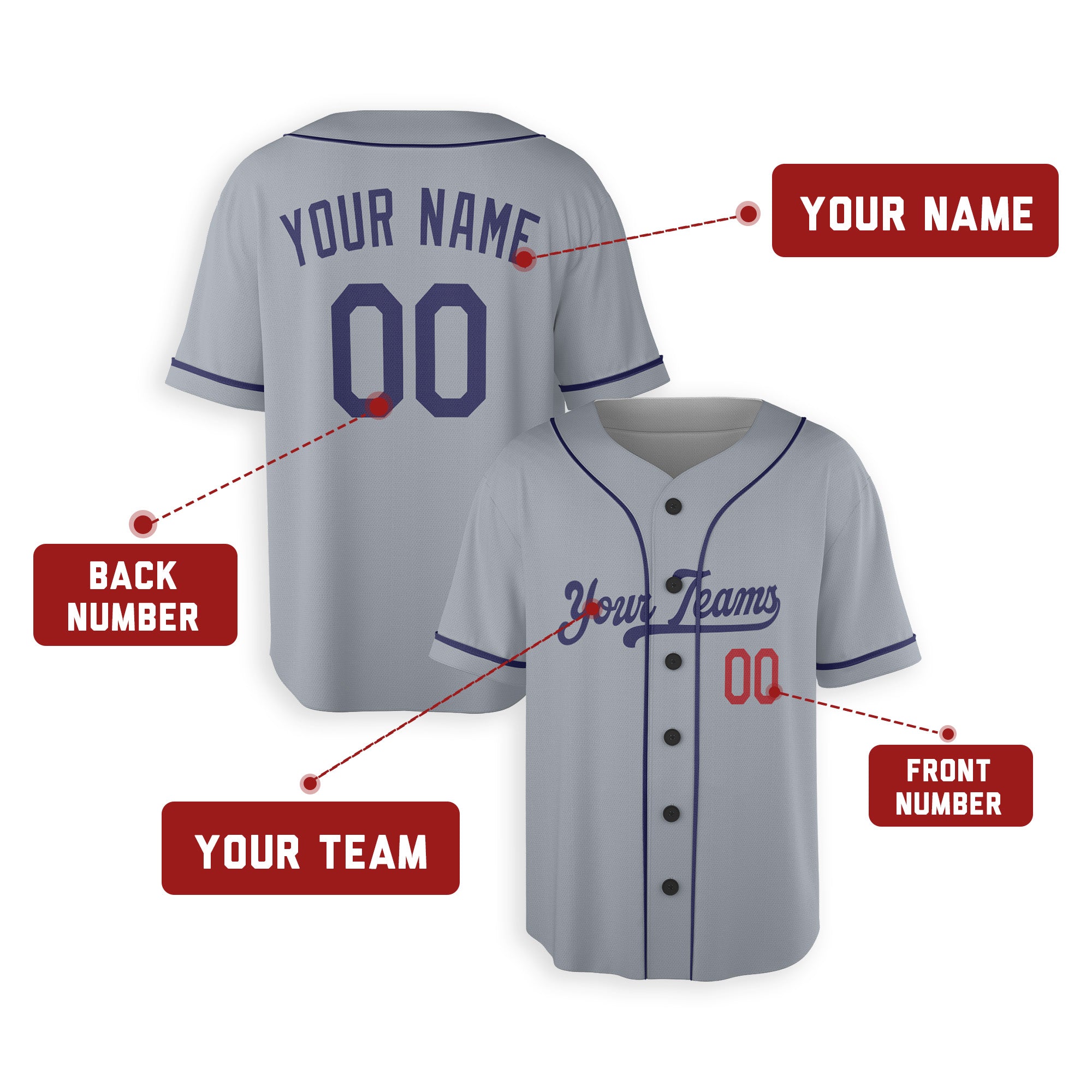 Personalized Los Angeles Fan Gray Baseball Jersey – Road Style Custom Name & Number