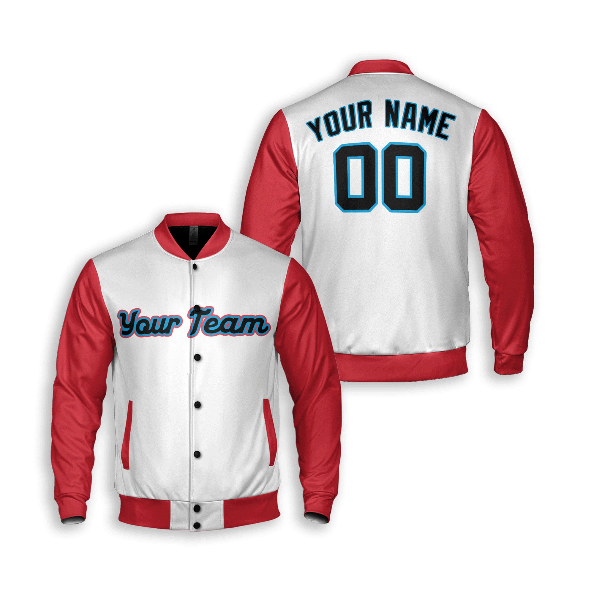 Personalized Miami FL Fan White Red Varsity Baseball Jacket – City Style Custom Name & Number