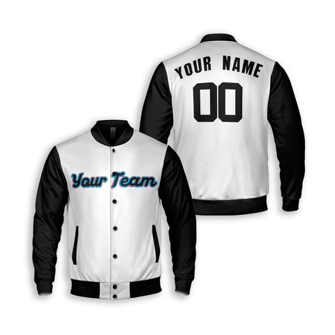 Personalized Miami FL Fan White Black Varsity Baseball Jacket – Home Style Custom Name & Number