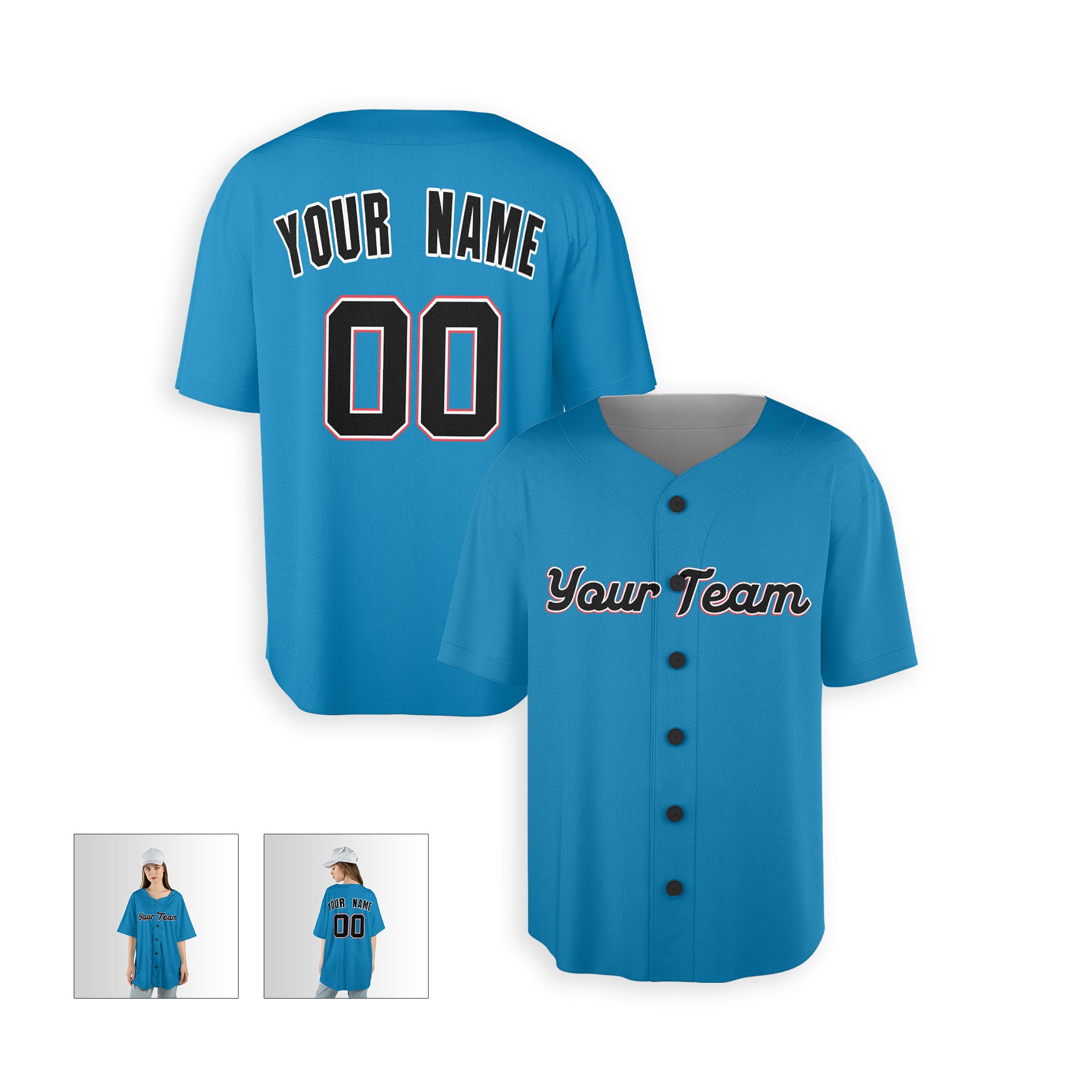 Personalized Miami FL Fan Sky Blue Baseball Jersey – Alternate Style Custom Name & Number