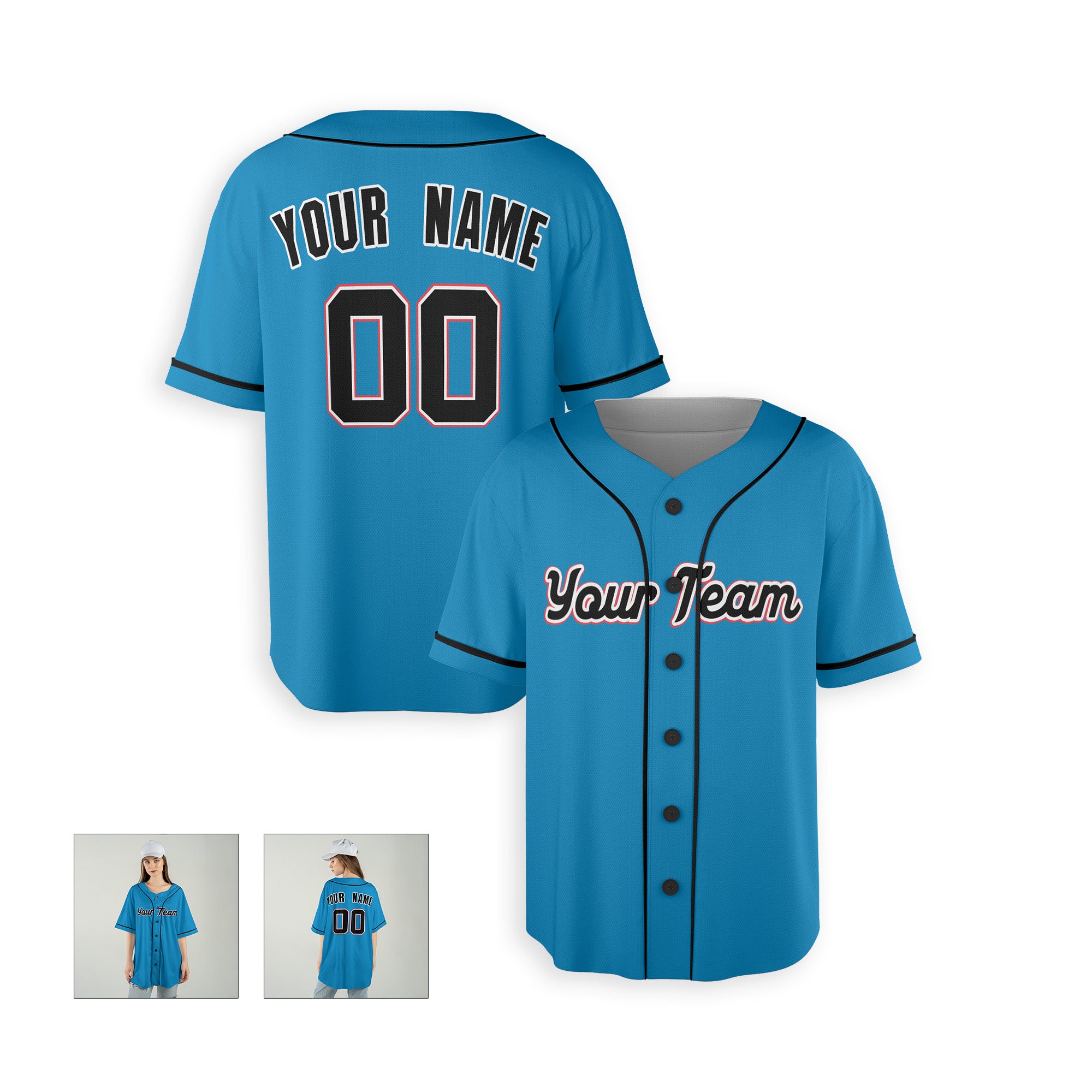 Personalized Miami FL Fan Sky Blue Baseball Jersey – Alternate Style Custom Name & Number