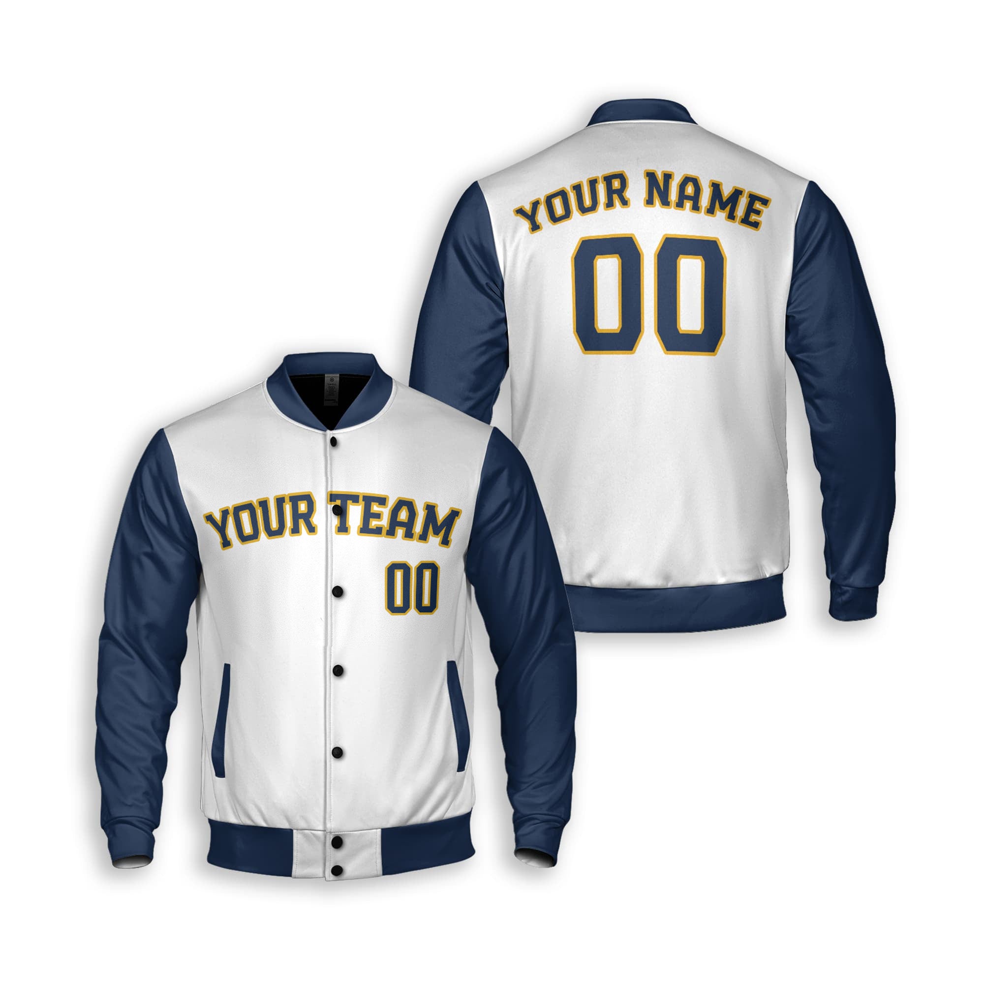 Personalized Milwaukee Fan White Navy Varsity Baseball Jacket – Alternate Style Custom Name & Number