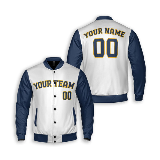 Personalized Milwaukee Fan White Navy Varsity Baseball Jacket – Alternate Style Custom Name & Number
