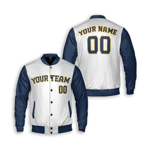 Personalized Milwaukee Fan White Navy Varsity Baseball Jacket – Alternate Style Custom Name & Number