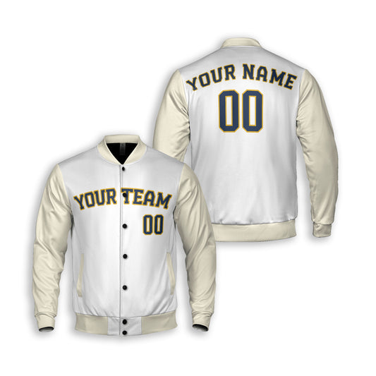 Personalized Milwaukee Fan White Cream Varsity Baseball Jacket – Home Style Custom Name & Number