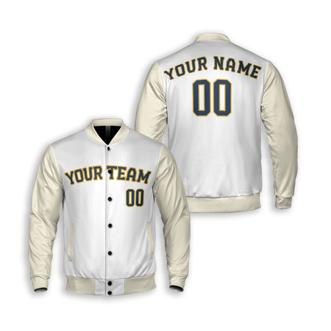 Personalized Milwaukee Fan White Cream Varsity Baseball Jacket – Home Style Custom Name & Number