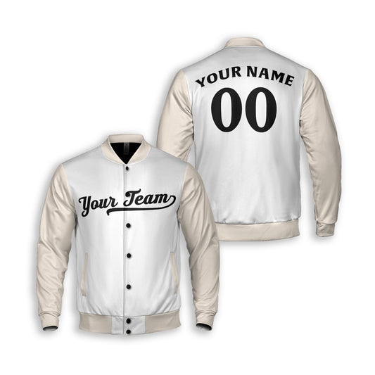 Personalized Minnesota Fan White Cream Varsity Baseball Jacket – Alternate Style Custom Name & Number