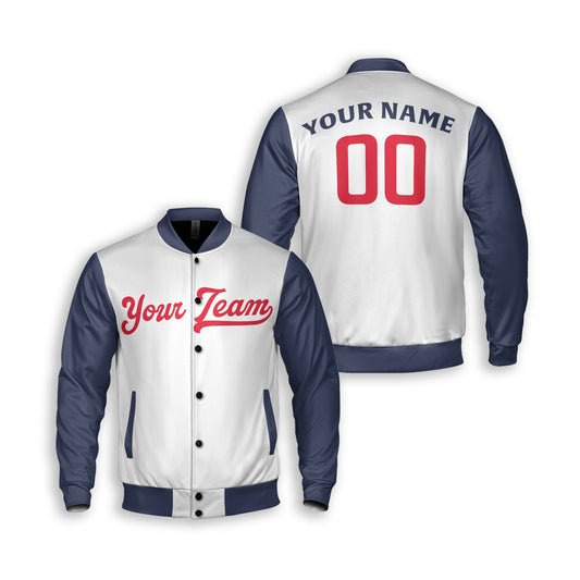 Personalized Minnesota Fan White Navy Varsity Baseball Jacket – Home Style Custom Name & Number