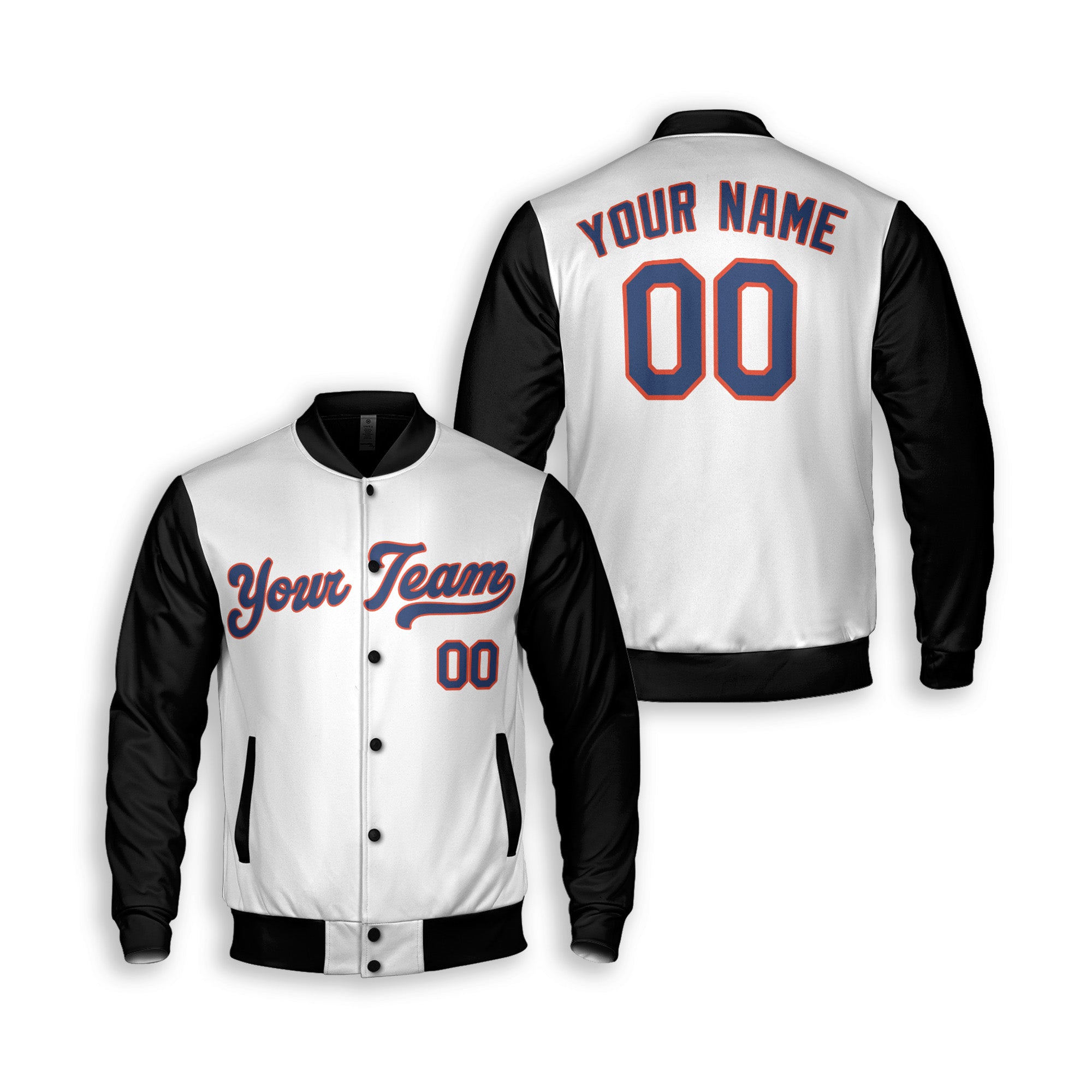 Personalized Queens NY Fan White Black Varsity Baseball Jacket – Alternate Style Custom Name & Number