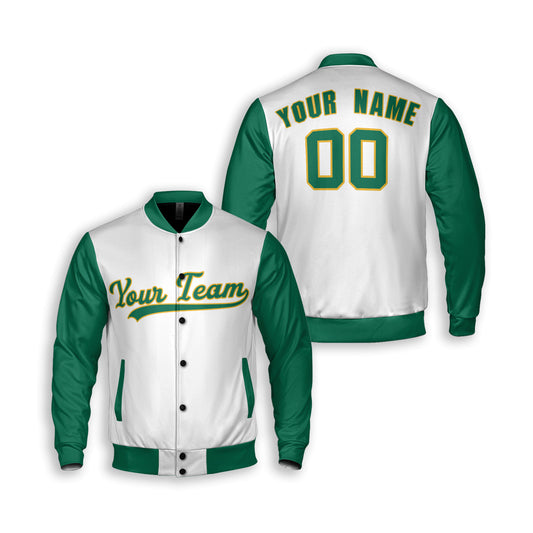Personalized Oakland Fan White Green Varsity Baseball Jacket – Alternate Style Custom Name & Number