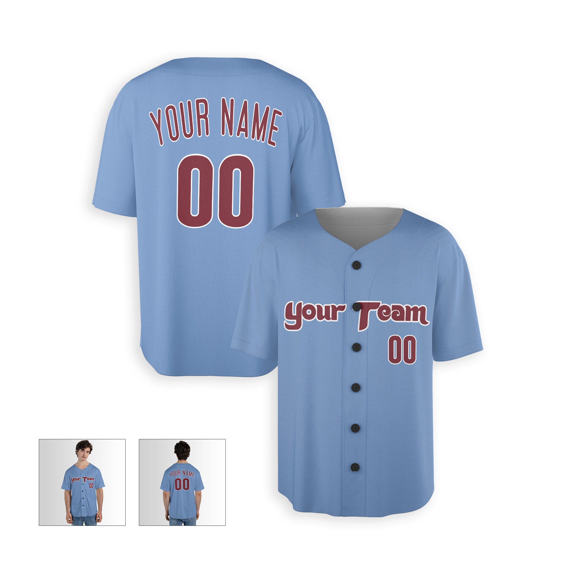 Personalized Philadelphia Fan Light Blue Baseball Jersey – Alternate Custom Name & Number