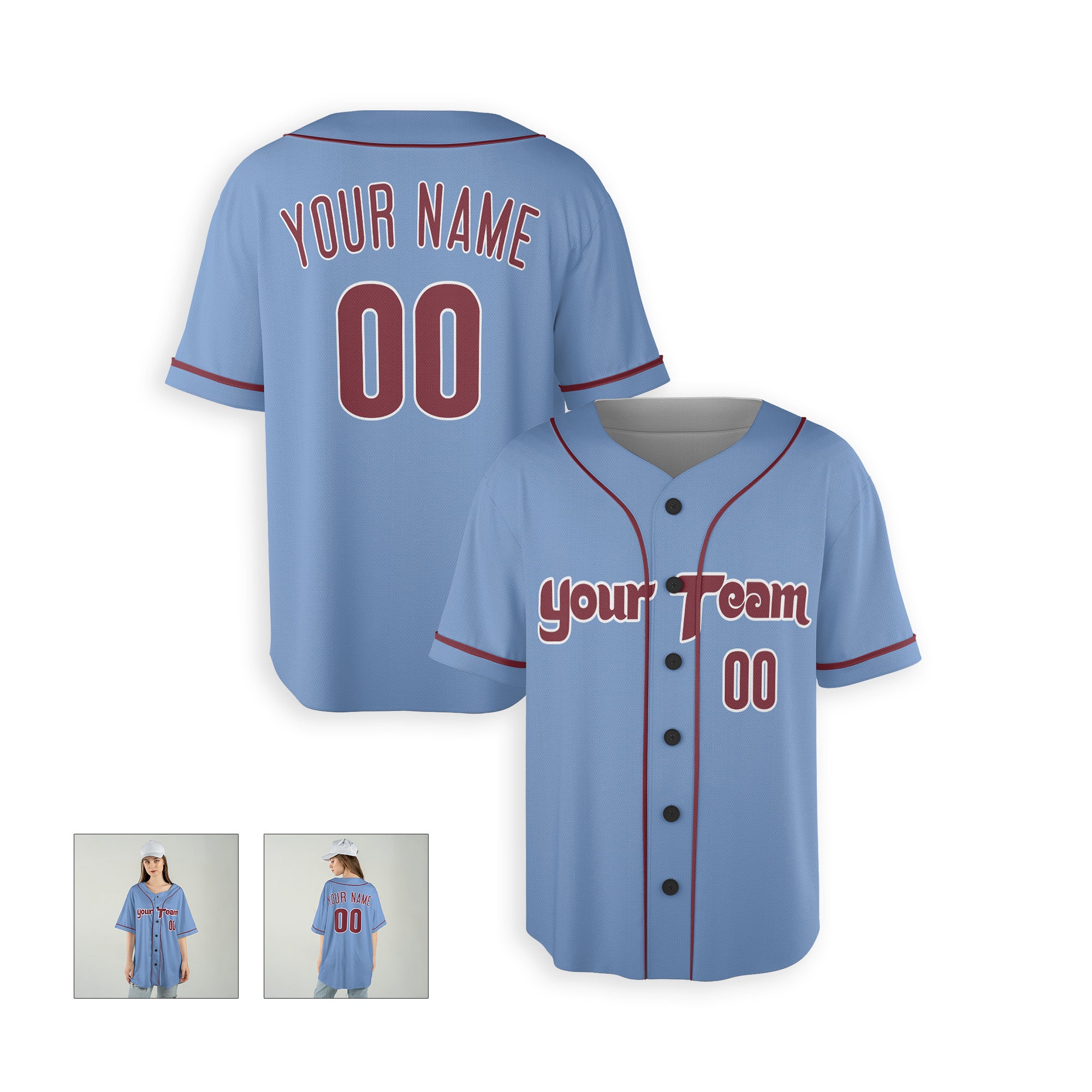 Personalized Philadelphia Fan Light Blue Baseball Jersey – Alternate Custom Name & Number