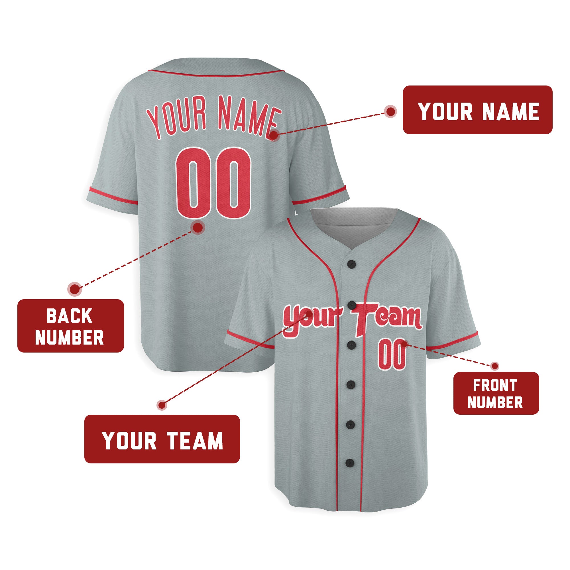 Personalized Philadelphia Fan Gray Baseball Jersey – Away Custom Name & Number