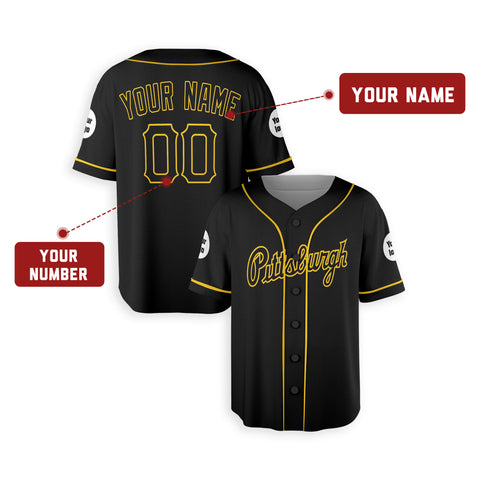 Personalized Pittsburgh Fan Black Baseball Jersey – Alternate Style Custom Name & Number