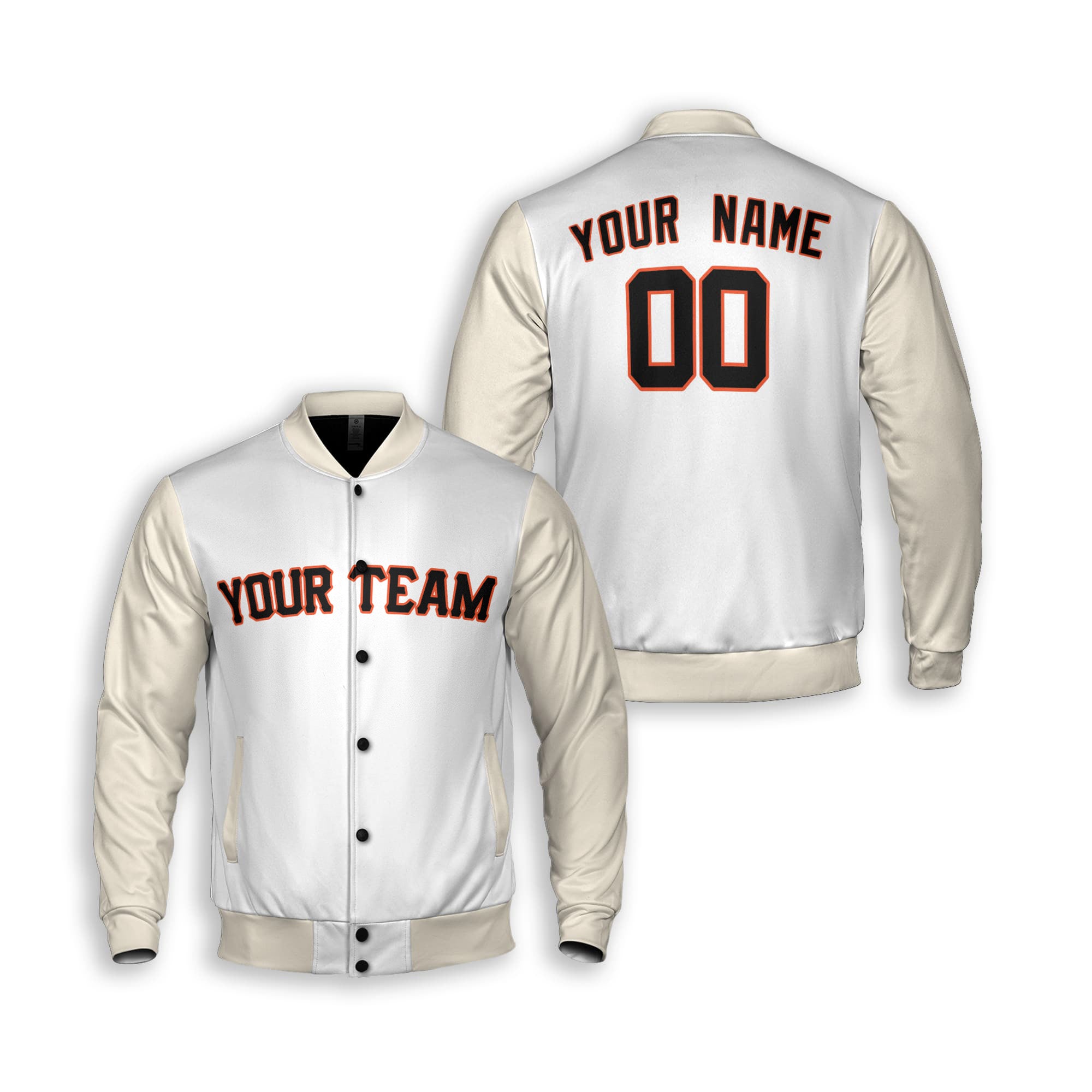 Personalized San Francisco Fan White Cream Varsity Baseball Jacket – Home Custom Name & Number