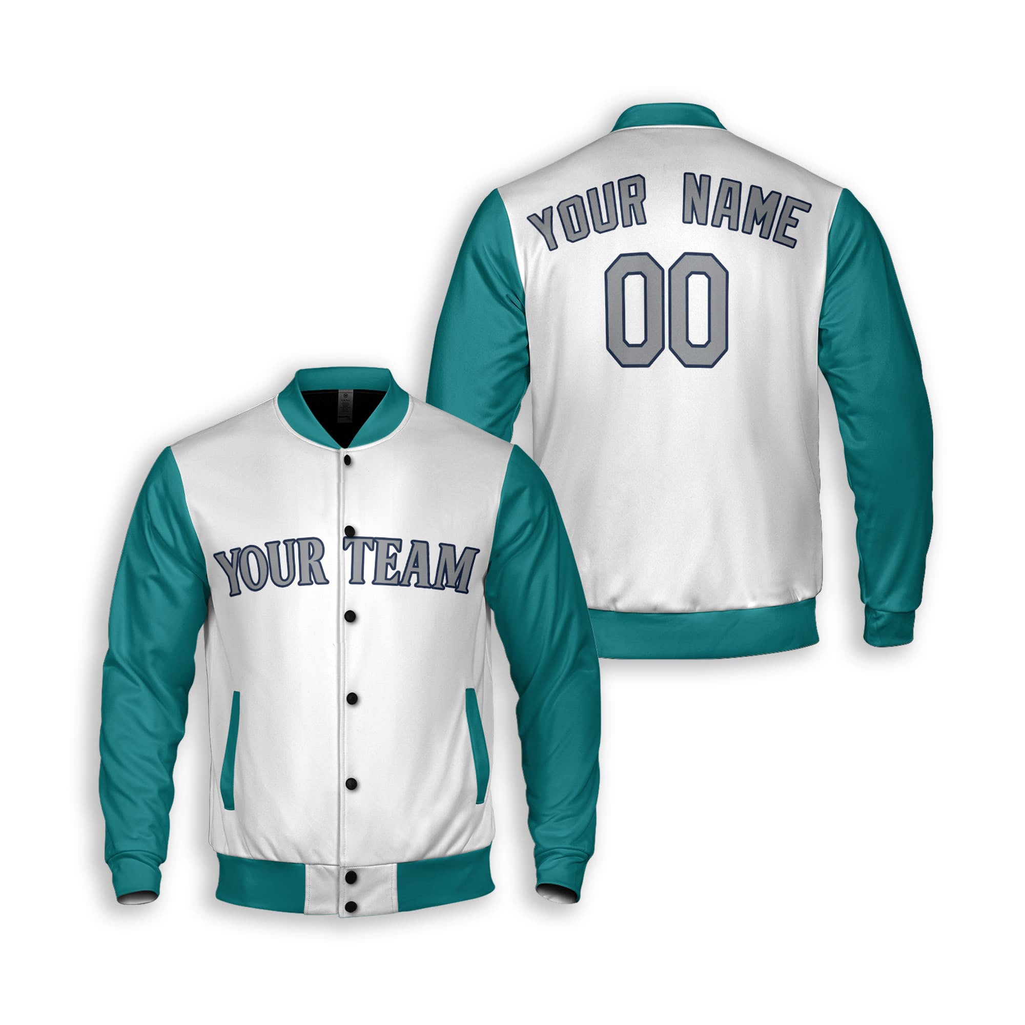 Personalized Seattle Fan White Green Varsity Baseball Jacket – Alternate Style Custom Name & Number