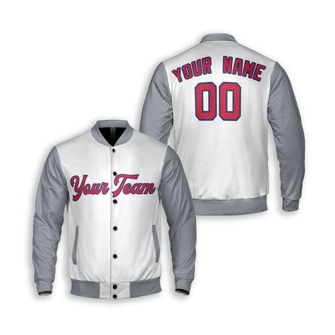 Personalized St. Louis Fan White Gray Varsity Baseball Jacket – Away Style Custom Name & Number