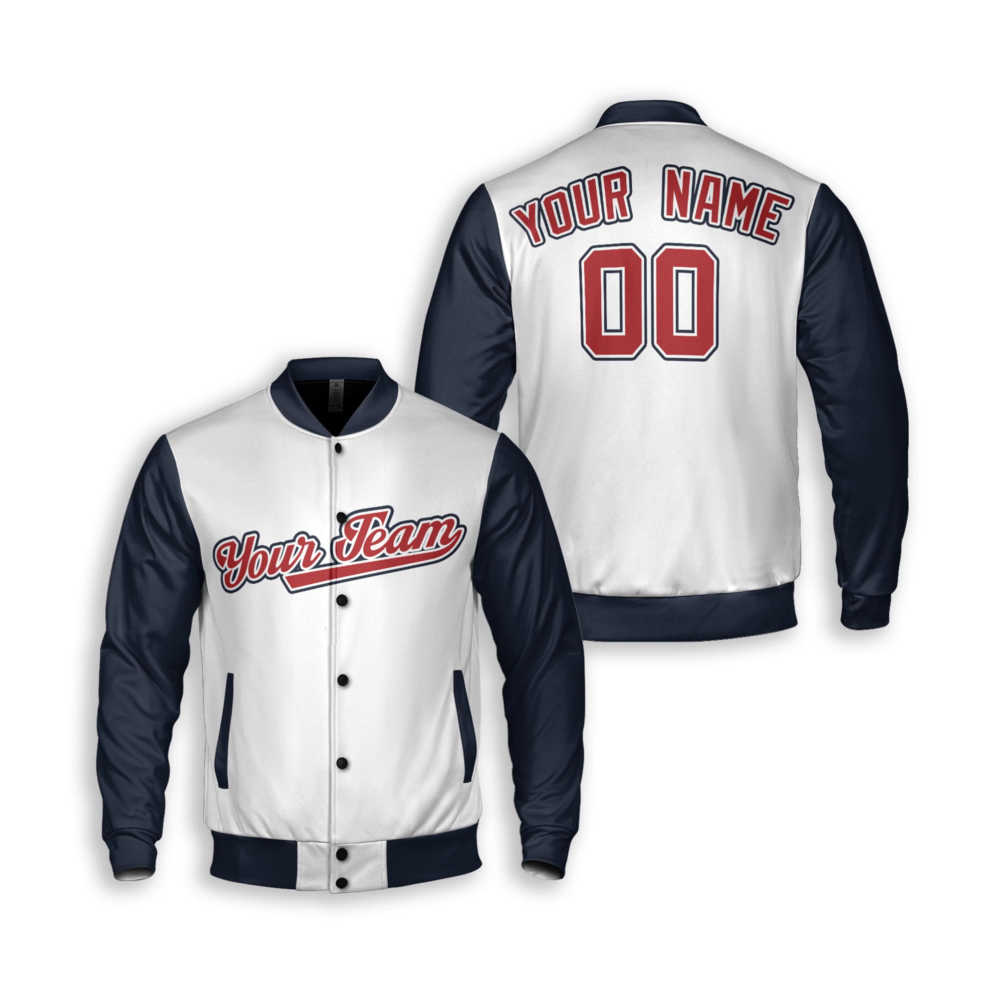 Personalized Washington DC Fan White Navy Varsity Baseball Jacket – Alternate Style Custom Name & Number