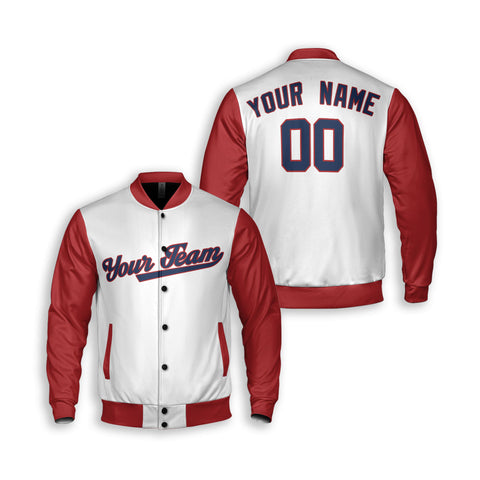 Personalized Washington DC Fan White Red Varsity Baseball Jacket – Alternate Style Custom Name & Number