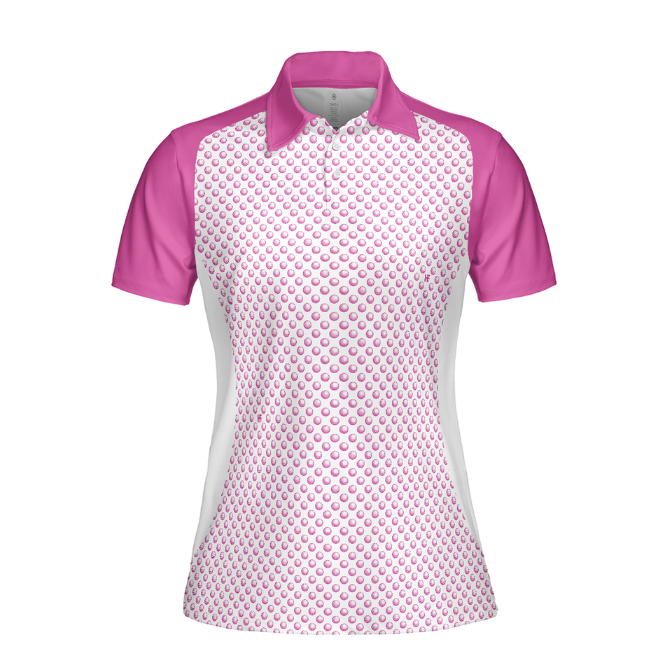 Personalized Women's Golf Shirt Polo - Pink Golf Balls Seamless Pattern Short Sleeve