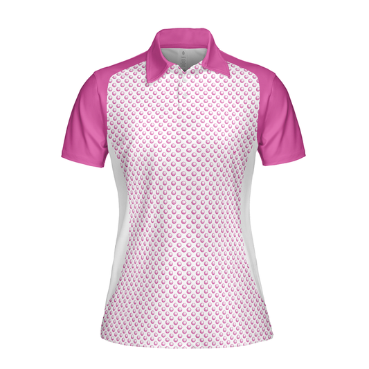 Personalized Women's Golf Shirt Polo - Pink Golf Balls Seamless Pattern Short Sleeve
