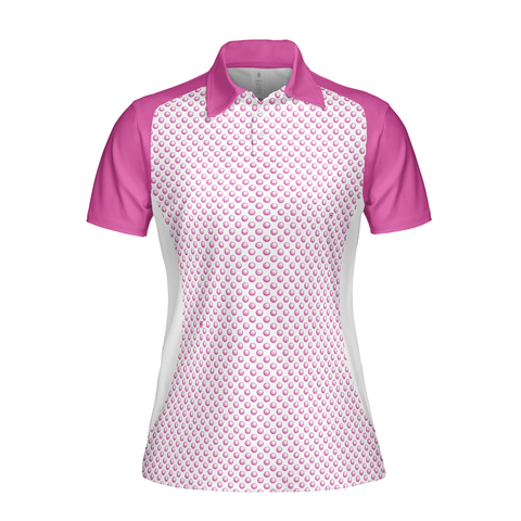 Personalized Women's Golf Shirt Polo - Pink Golf Balls Seamless Pattern Short Sleeve