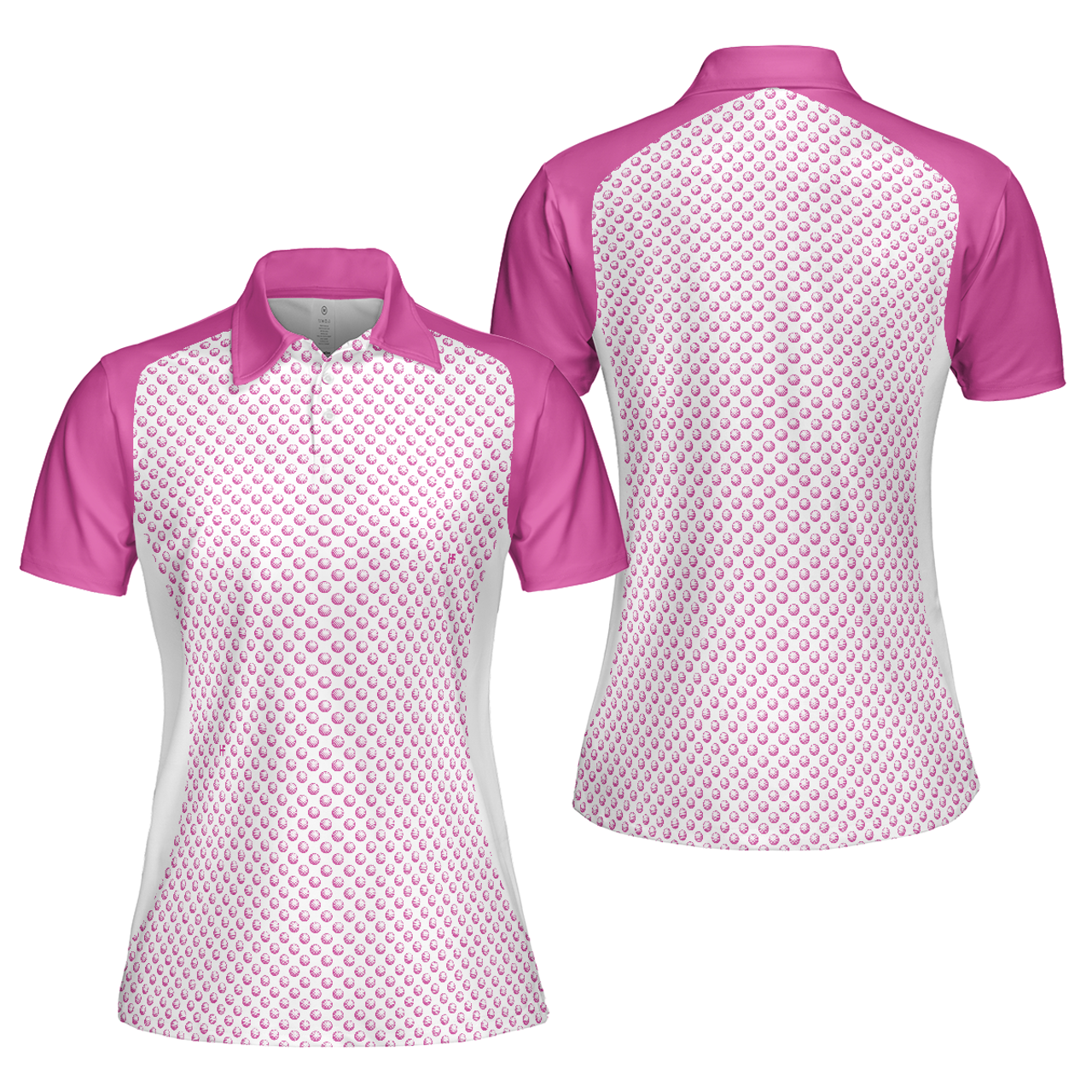 Personalized Women's Golf Shirt Polo - Pink Golf Balls Seamless Pattern Short Sleeve