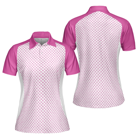 Personalized Women's Golf Shirt Polo - Pink Golf Balls Seamless Pattern Short Sleeve