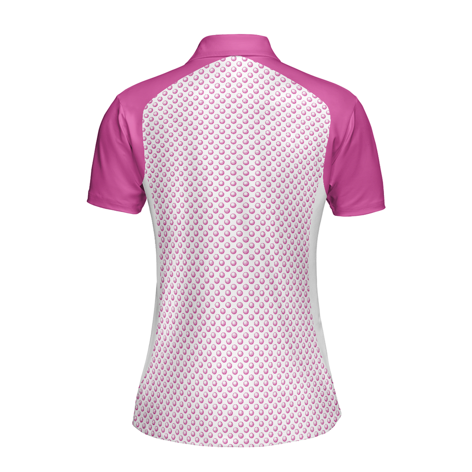 Personalized Women's Golf Shirt Polo - Pink Golf Balls Seamless Pattern Short Sleeve