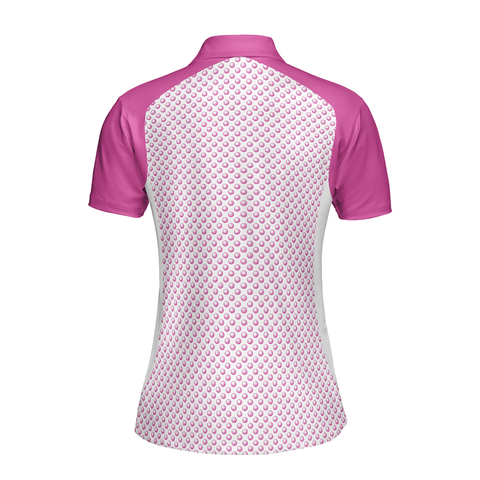 Personalized Women's Golf Shirt Polo - Pink Golf Balls Seamless Pattern Short Sleeve