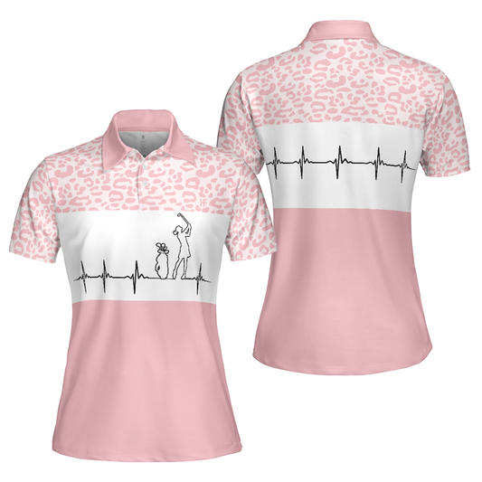 Personalized Women's Golf Shirt Polo - Pink Golfbeat Leopard Golf Short Sleeve
