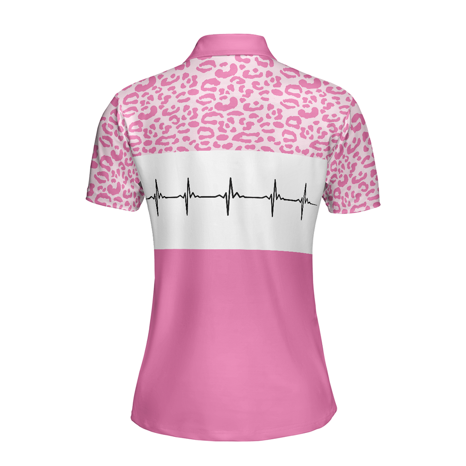 Personalized Women's Golf Shirt Polo - Leopard Heartbeat Golf Short Sleeve For Ladies