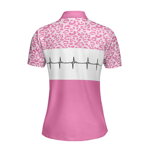 Personalized Women's Golf Shirt Polo - Leopard Heartbeat Golf Short Sleeve For Ladies