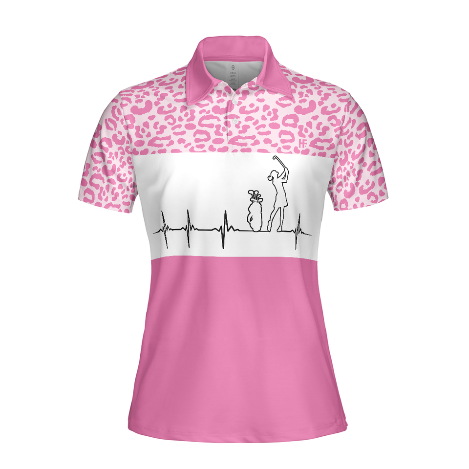 Personalized Women's Golf Shirt Polo - Leopard Heartbeat Golf Short Sleeve For Ladies