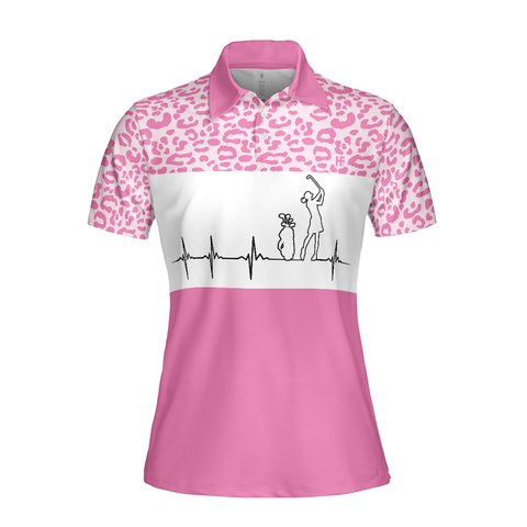 Personalized Women's Golf Shirt Polo - Leopard Heartbeat Golf Short Sleeve For Ladies