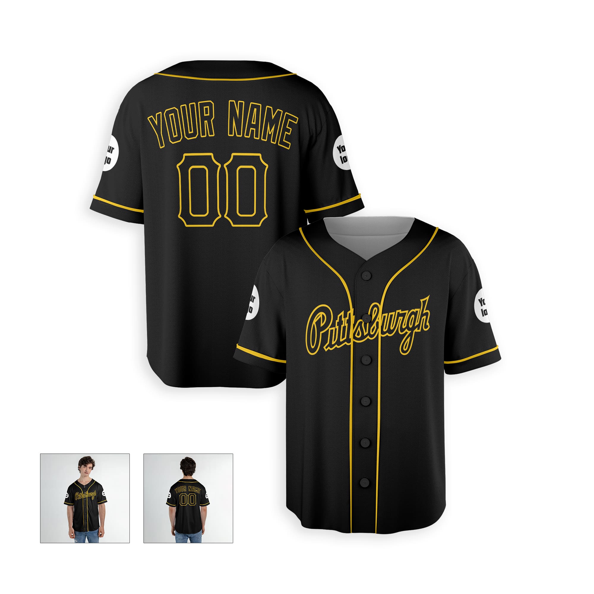 Personalized Pittsburgh Fan Black Baseball Jersey – Alternate Style Custom Name & Number