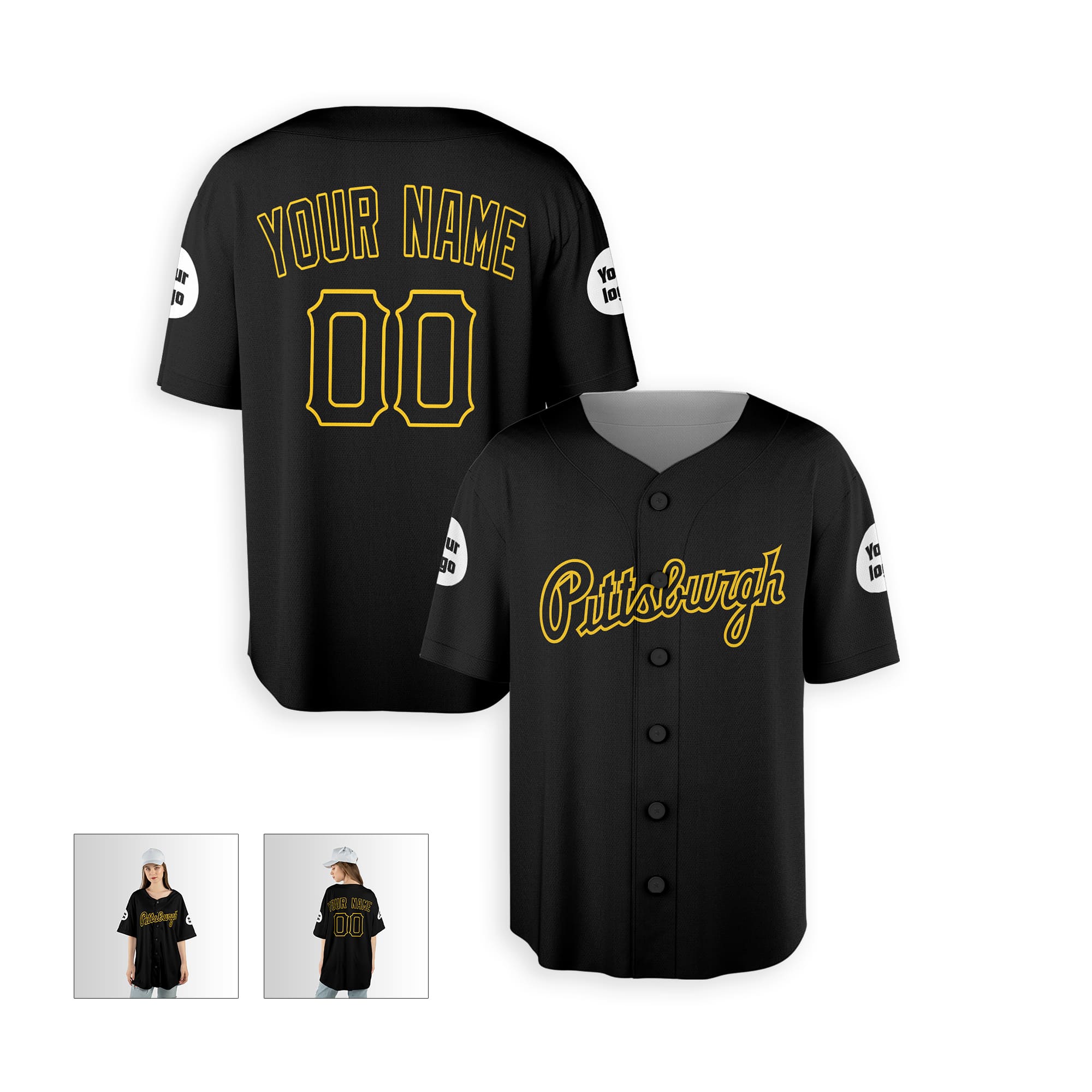 Personalized Pittsburgh Fan Black Baseball Jersey – Alternate Style Custom Name & Number