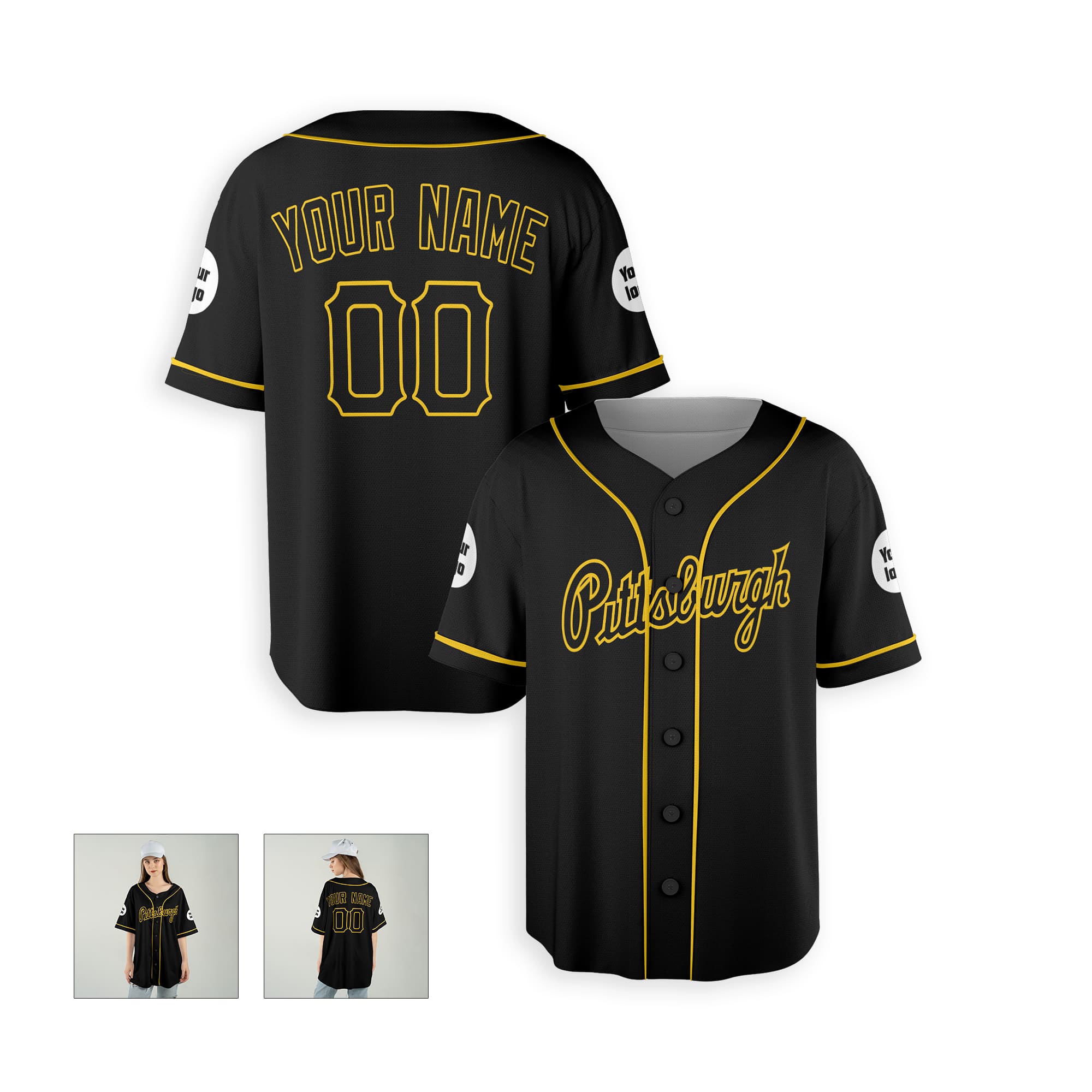 Personalized Pittsburgh Fan Black Baseball Jersey – Alternate Style Custom Name & Number