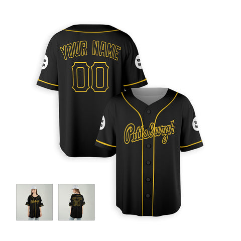 Personalized Pittsburgh Fan Black Baseball Jersey – Alternate Style Custom Name & Number