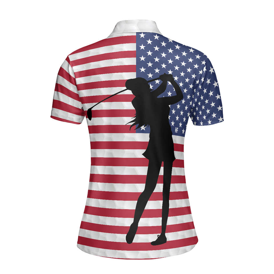 Personalized Women's Golf Shirt Polo - Premium American Golfer Sleeve With American Flag