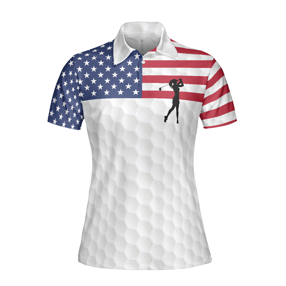 Personalized Women's Golf Shirt Polo - Premium American Golfer Sleeve With American Flag