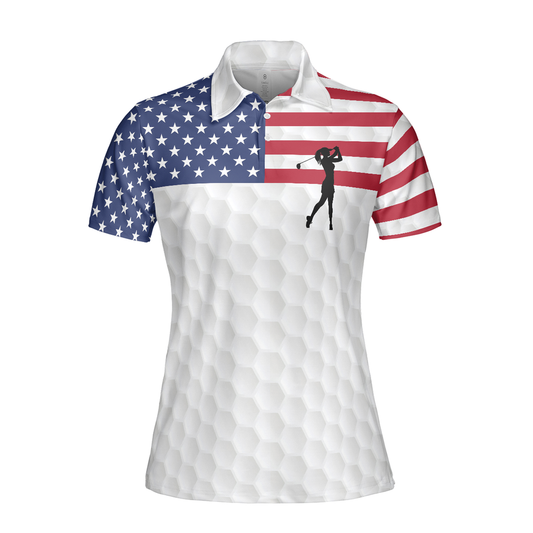 Personalized Women's Golf Shirt Polo - Premium American Golfer Sleeve With American Flag