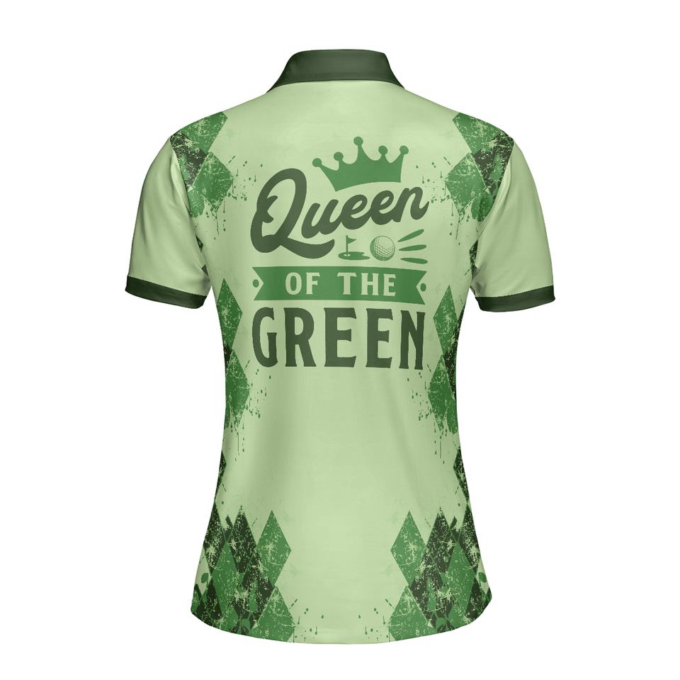 Personalized Women's Golf Shirt Polo - Queen Of The Green Golf Girl Short Sleeve Argyle Pattern