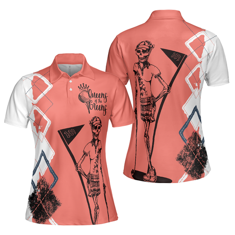Personalized Women's Golf Shirt Polo - Queens Of The Greens Golf Female Golfer Short Sleeve