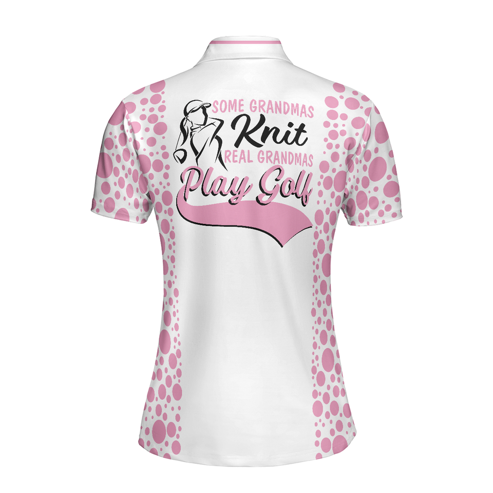 Personalized Women's Golf Shirt Polo - Real Grandmas Play Golf Short Sleeve White And Pink