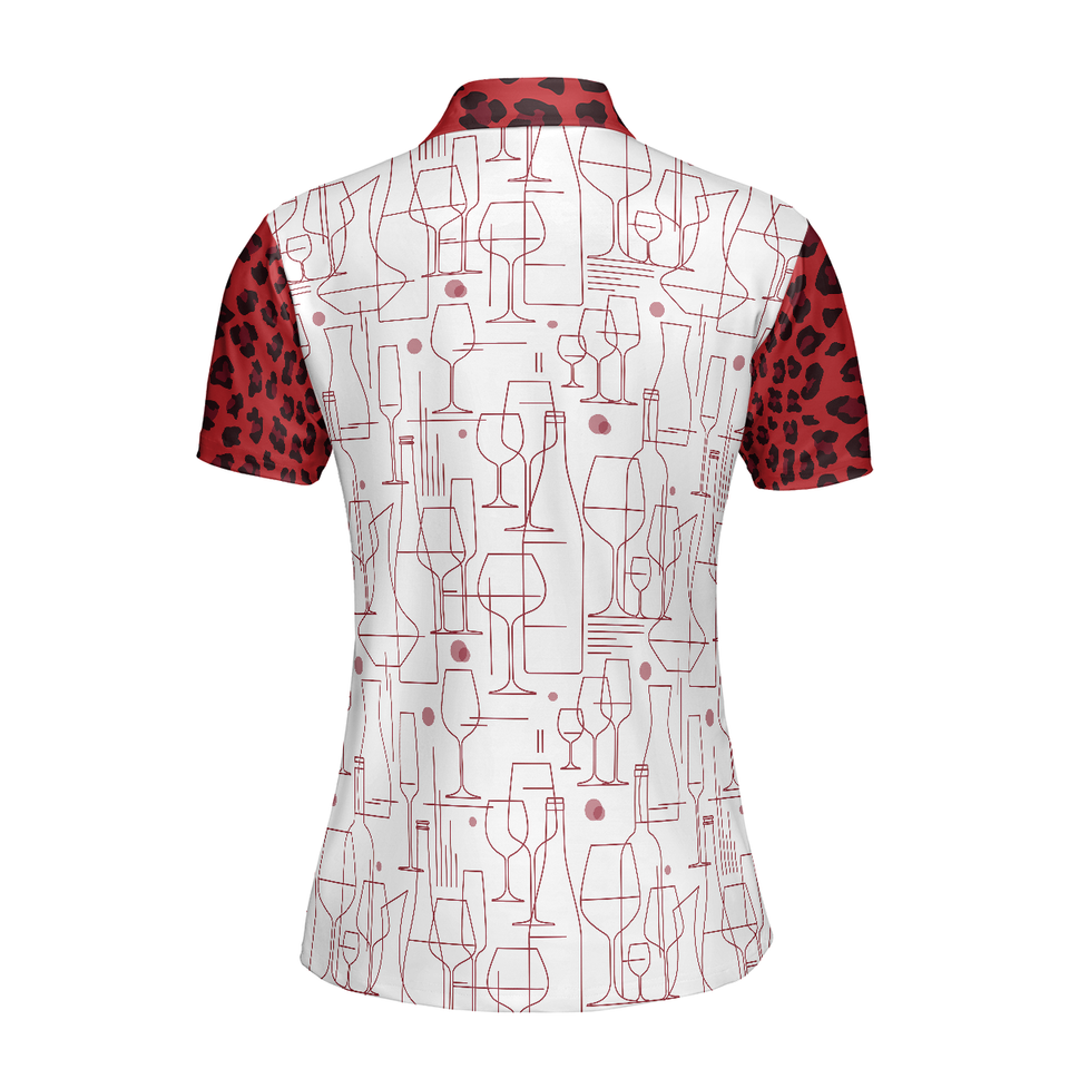 Personalized Women's Golf Shirt Polo - Wine Leopard Pattern Drink Golf Short Sleeve