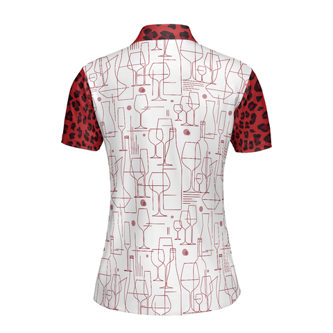 Personalized Women's Golf Shirt Polo - Wine Leopard Pattern Drink Golf Short Sleeve